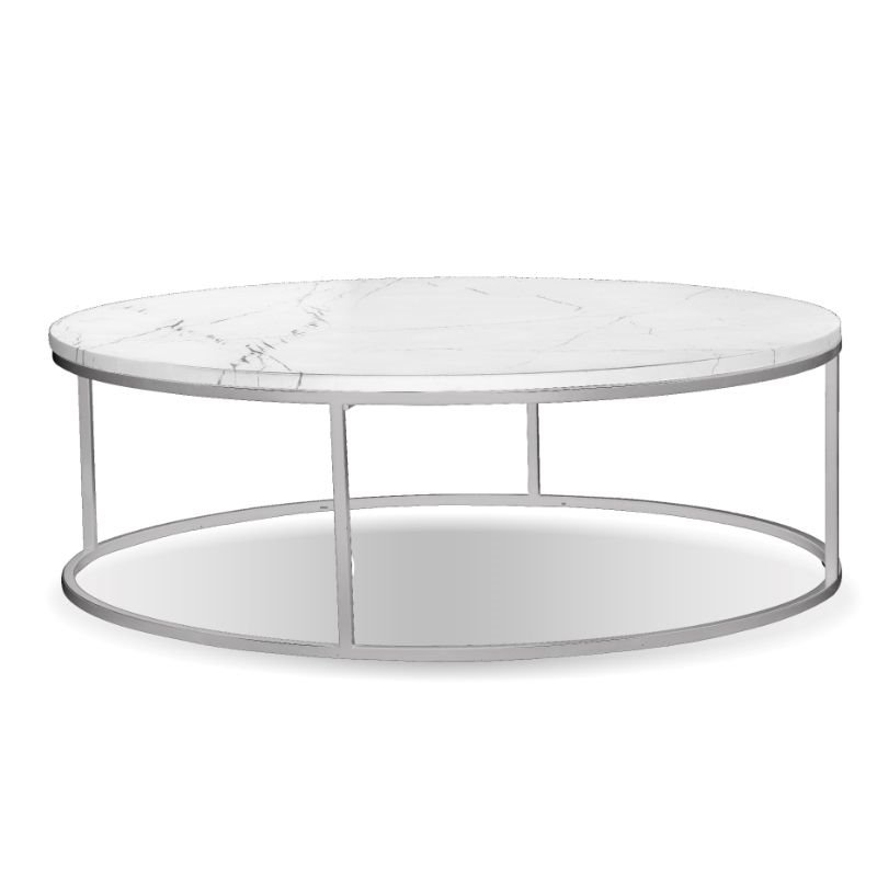 Mobital Onix Modern Round Coffee Table In White Marble And Brushed