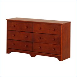 Canwood Solid Pine Wood 6 Drawer Double Dresser in Cherry