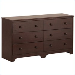 Canwood Pine Wood 6 Drawer Double Dresser in Espresso