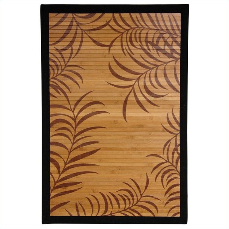 Oriental Furniture - Rugs - RUGBR17785x8 - This Bamboo Rug with its Tropical Leaf design is an economic and green addition to any household. It is made of all natural bamboo, a renewable resource, so it is good for the home and good for the earth. Made from 100% natural bamboo. Surrounded by a black cotton border. Bamboo is fully varnished with a subtle shine. Features a non-slip latex backing, so it does not require a carpet pad. Made of a mature bamboo, whose longer growth period ensures extra strength, tighter fibers and a harder surface. Kiln-dried bamboo is carbonized to prevent cracking and warping. Choose from three convenient sizes: 2 ft. x 3 ft., 4 ft. x 6 ft. and 5 ft. x 8 ft.Finish: honeyMade from 100% natural bambooSurrounded by a black cotton borderFully varnished bamboo with a subtle shineFeatures a non-slip latex backingCarbonized kiln-dried bamboo to prevent cracking and warpingSpecifications:Product Weight: 1.5lbs2' x 3' Product Dimensions: 0.38H x 24W x 36D 4' x 6' P