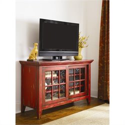 Hammary Hidden Treasures Entertainment Console in Heavily Textured Red