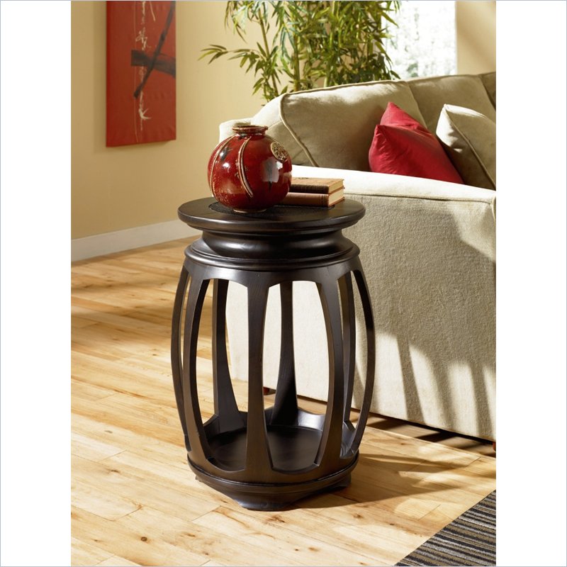 Hammary Chow Round End Table in Rub Through Black Finish