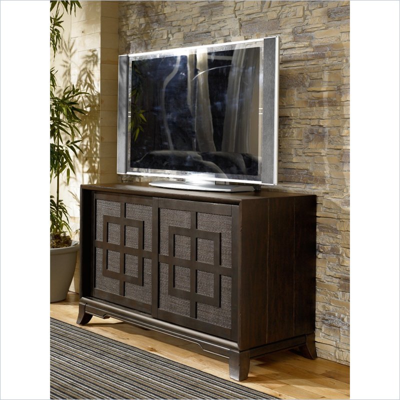 Hammary Chow Breakfront Entertainment Console in Rub Through Black Finish