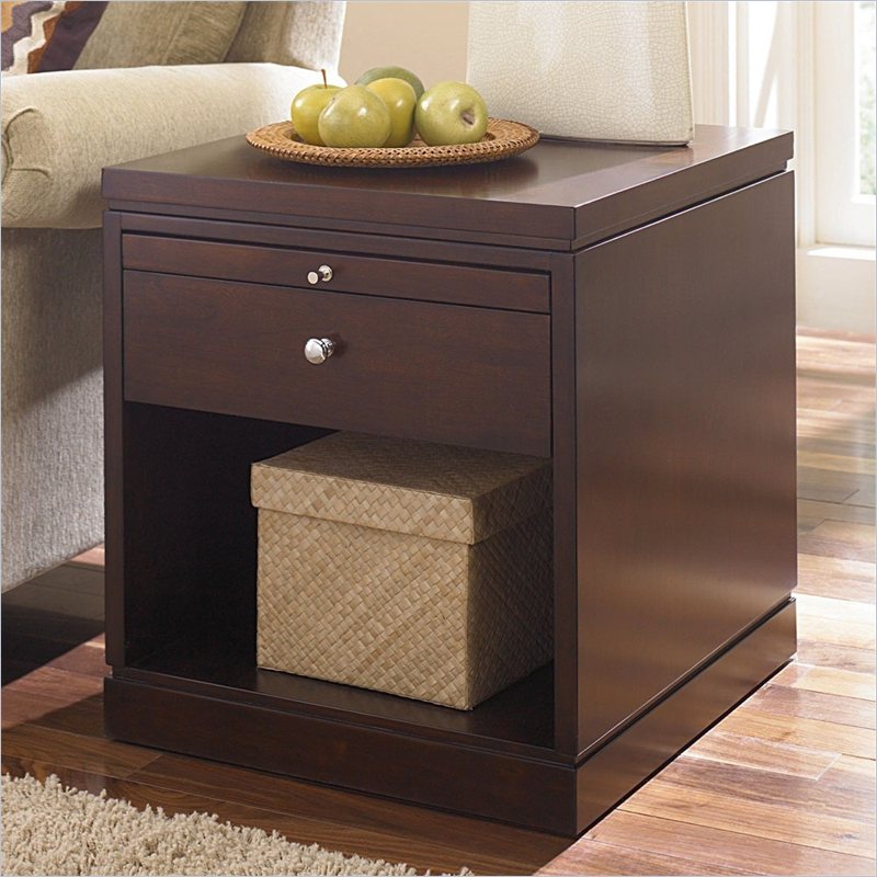 Hammary Cubics Rectangular Drawer End Table in Rich Brown Java