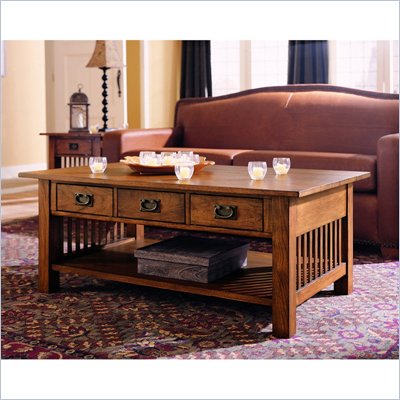Hammary Canyon Rectangular Cocktail Table in Mission Oak