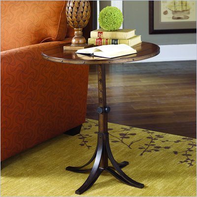 Hammary Mercantile Round Adjustable Accent Pedestal Table in Whiskey Finish