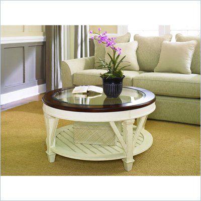 Hammary Promenade Round Cocktail Table in Fruitwood/Antique Linen