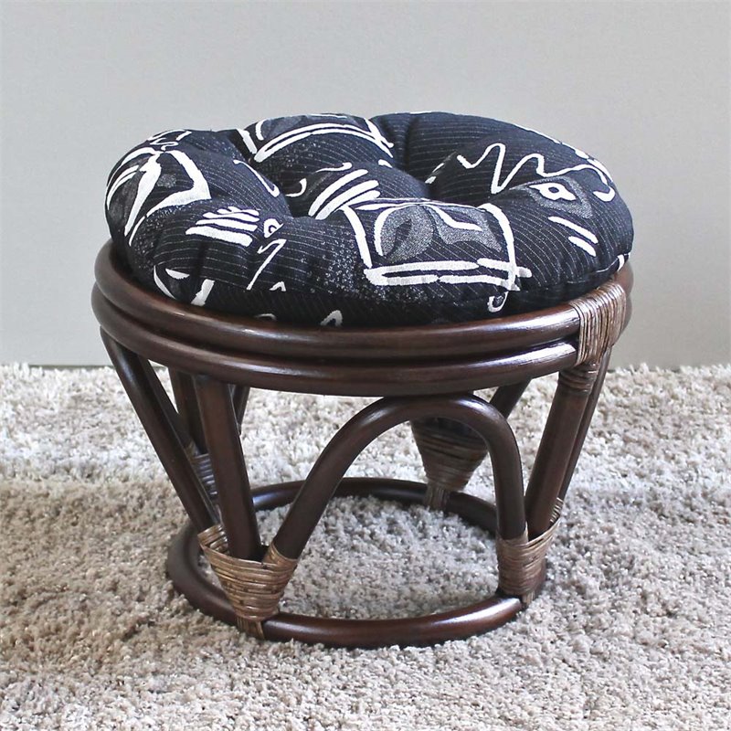 International Caravan Bali Papasan Tapestry Cushion Stool-Japanese Garden