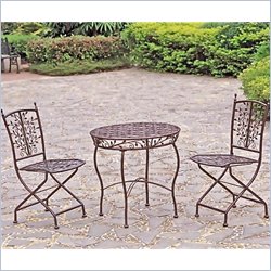 International Caravan Victoria 3 PC Iron Cafe Bistro Set in Bronze