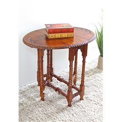 International Caravan Hand Carved Wood Oval Fold Out Table