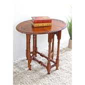International Caravan Hand Carved Wood Oval Fold Out Table