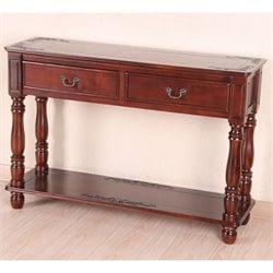International Caravan Carved Wood 2 Drawer Rectangular Console Table