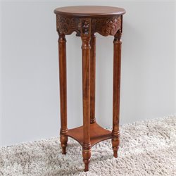 International Caravan Carved Wood Indoor Round Plant Table