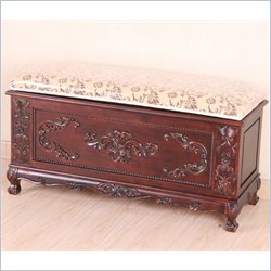 International Caravan Carved Wood Storage Bench with Cushioned Top