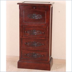 International Caravan Carved Wood 3-Drawer Bureau with Drop Leaf