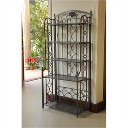 International Caravan Mandalay Iron 5-Tier Bakers Rack in Pewter