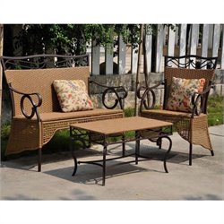 International Caravan Valencia 3 PC Resin Wicker Skirted Settee Group