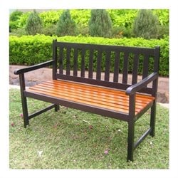 International Caravan 4 Foot Oudoor Wooden Patio Bench in Black/Oak
