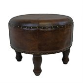 International Caravan Sicily Faux Leather 20 Round Ottoman in Brown