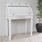 International Caravan Carved Wood Roll Top Desk in White