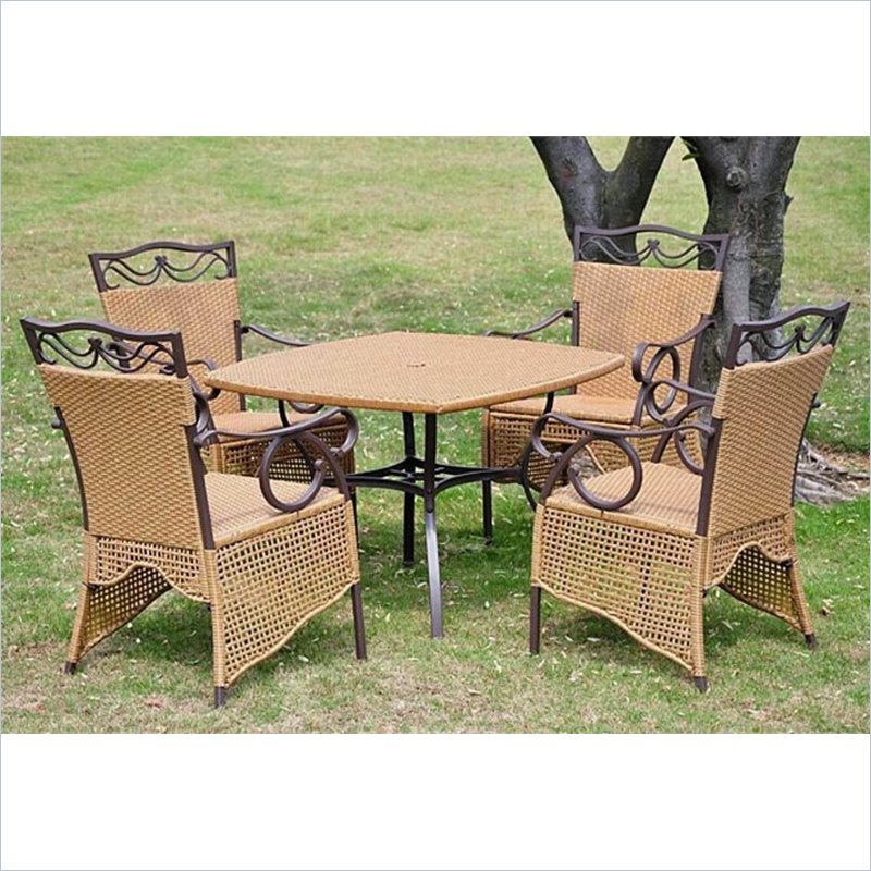 International Caravan Valencia 5-Piece Wicker Dining Set in Honey