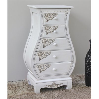 International Caravan Carved Wood Five Drawer Lingerie Chest in White