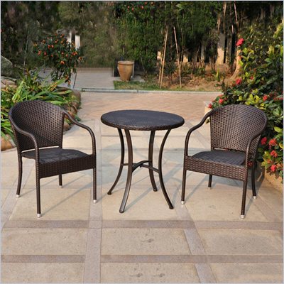 International Caravan Barcelona 3 PCS Wicker Bistro Set in Chocolate 