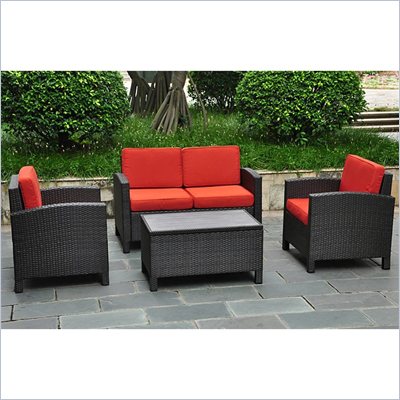 International Caravan Barcelona 4 Piece Patio Set with Storage in Red