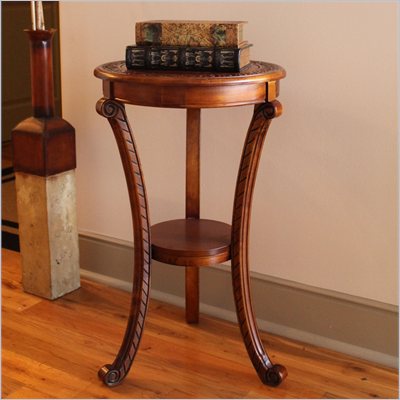International Caravan Carved Wood Round Plant Stand in Mahogany