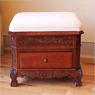 International Caravan Upholstered 1 Drawer Vanity Stool in Mahogany