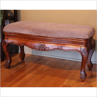 International Caravan Carved Wood Vanity Bench in Mahogany