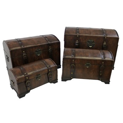 International Caravan Seville Set of 4 Faux Leather Trunks in Brown