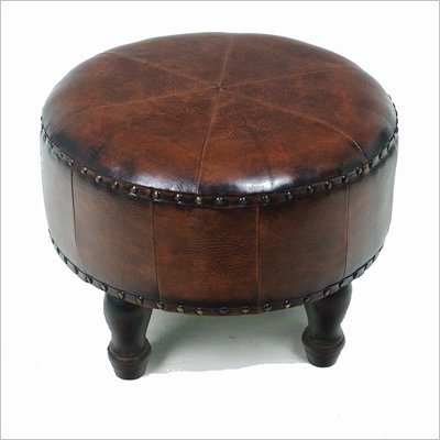 International Caravan Sicily Faux Leather 20" Round Ottoman in Brown