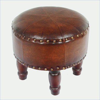 International Caravan Sicily Faux Leather 17" Round Stool in Brown
