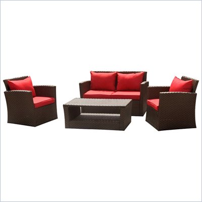 International Caravan St. Lucia 4 Piece Wicker Patio Set in Red 