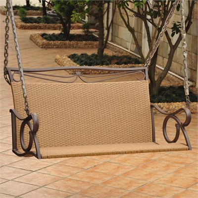 International Caravan Valencia Wicker Hanging Loveseat Patio Swing