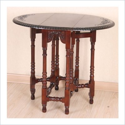 International Caravan Hand Carved Wood Oval Fold Out Table