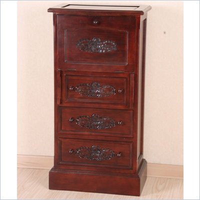International Caravan Carved Wood 3-Drawer Bureau with Drop Leaf