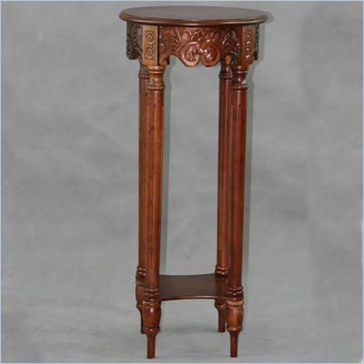 International Caravan Carved Wood Indoor Round Plant Table