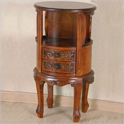 International Caravan Carved Wood Telephone Table with 2 Drawers