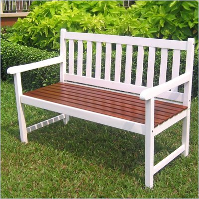 International Caravan 4 Foot Oudoor Wooden Patio Bench in White/Oak