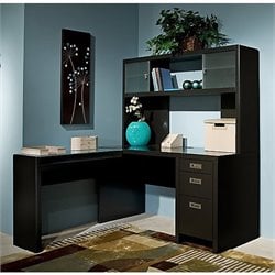 Kathy Ireland by Bush New York Skyline L-Shape Desk with Hutch Office Set in Modern Mocha