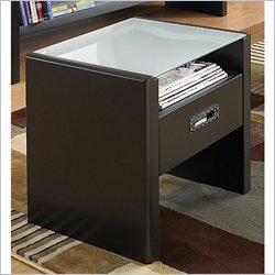 Kathy Ireland by Bush New York Skyline Glass Top End Table in Mocha