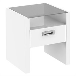 Kathy Ireland by Bush New York Skyline Glass Top End Table in White
