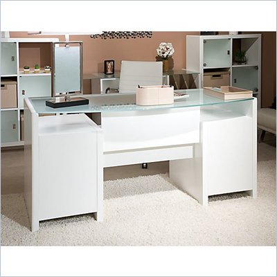 Kathy Ireland by Bush New York Skyline Bow-Front Desk in Plumeria White