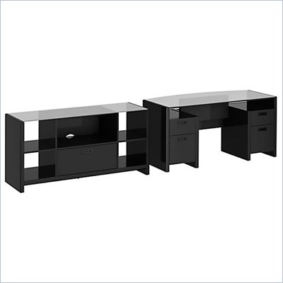 Kathy Ireland by Bush New York Skyline Bow-Front Desk with Credenza/TV Stand in Modern Mocha