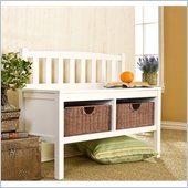 Holly & Martin Brazos Bench with 2 Brown Rattan Baskets in Frost White
