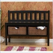 Holly & Martin Brazos Satin Black Bench with 2 Brown Rattan Baskets
