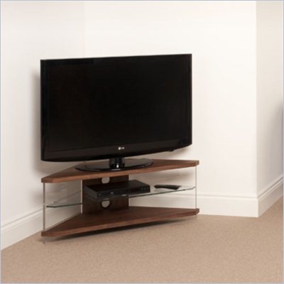 Techlink Air Acrylic and Glass Corner TV Stand in Walnut