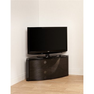 Techlink Corner Cabinet with Glass Top in Piano Black